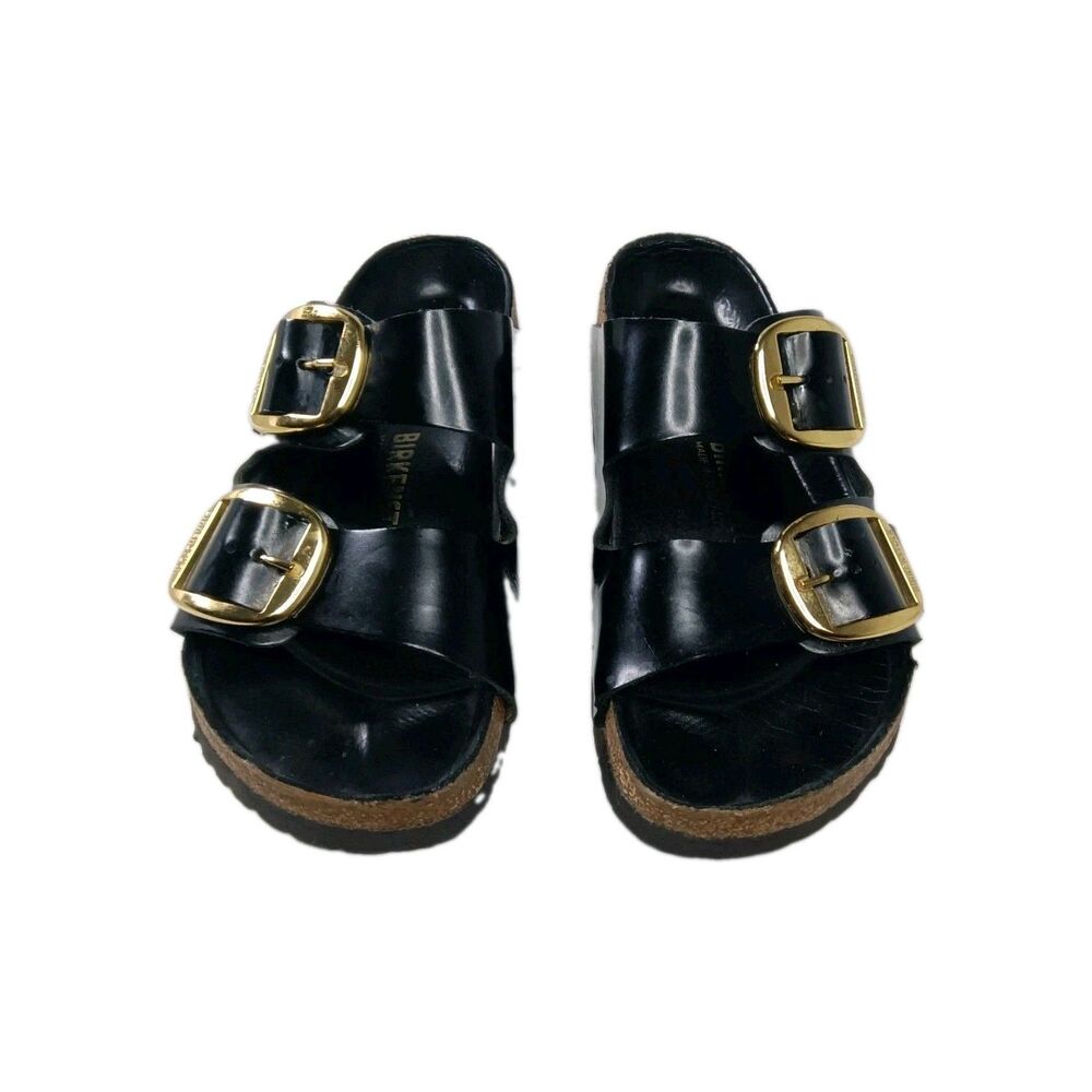 Birkenstock Arizona Big Buckle Black Patent Leather Sandals Womens Size 6 / 37